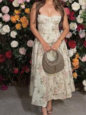 House of CB Samaria Fit and Flare Floral Midi Dress Mint Green